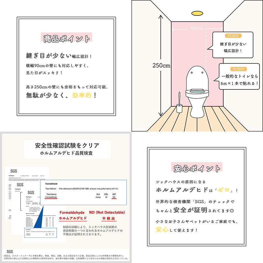 壁紙シール サンプル【30cm×14cm】貼ってはがせるリメイクシートお試し用カット